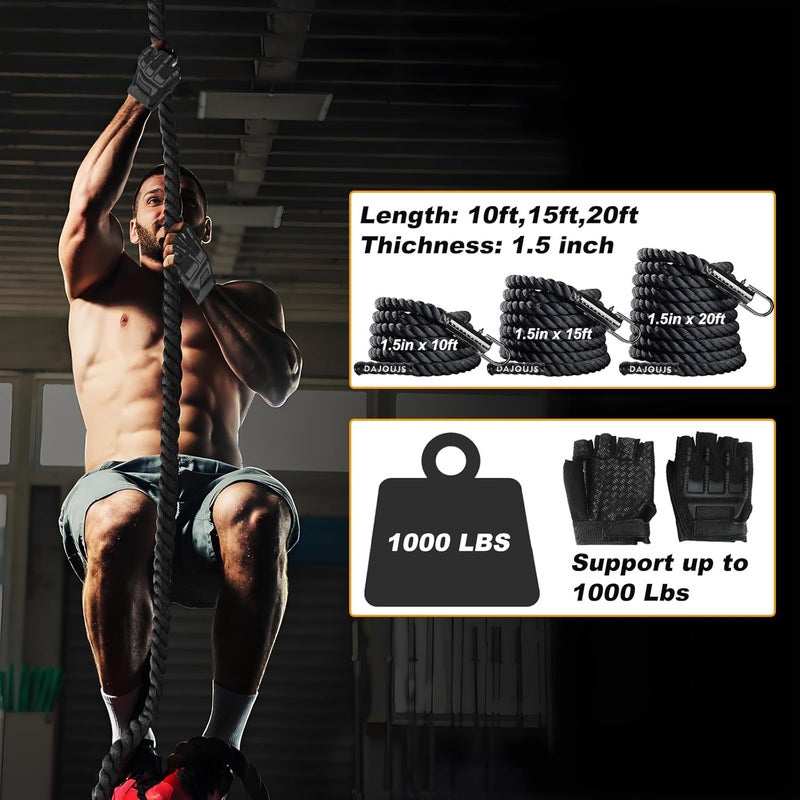 DAJOUJS Climbing Rope 1.5 Inch Diameter 10/15 / 20/30 Feet Length Gym Climbing Rope for Workout Fitness & Strength Training, Gym Rope, Exercise Climbing Rope in Black for Adults Outdoor & Indoor - Image 4